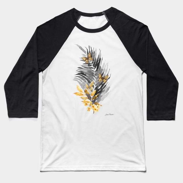 Gold And Black Botanicals C Baseball T-Shirt by Jean Plout Designs